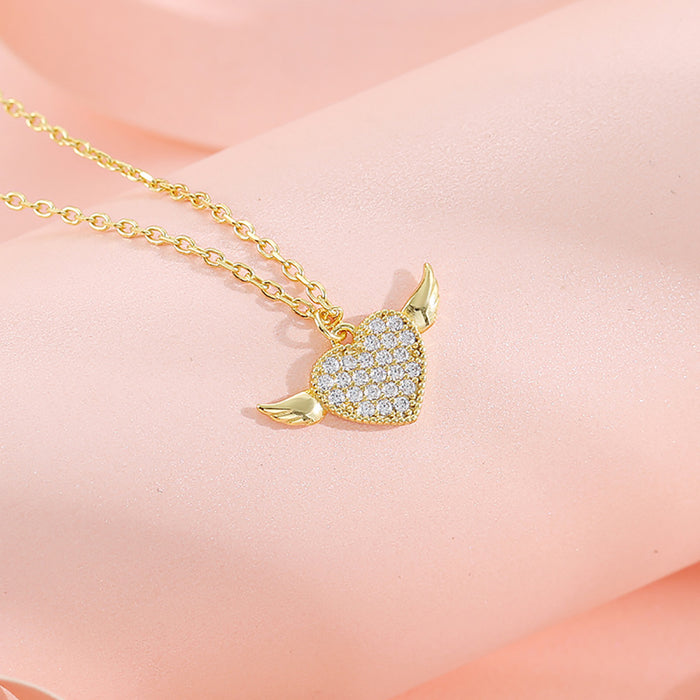 925 Sterling Silver Cubic Zirconia Necklace Pendant Heart Angel Wings Fashion Fine Jewelry