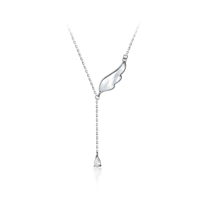 925 Sterling Silver Diamond Water Drop Necklace Pendant Angel Wings Fashion Jewelry
