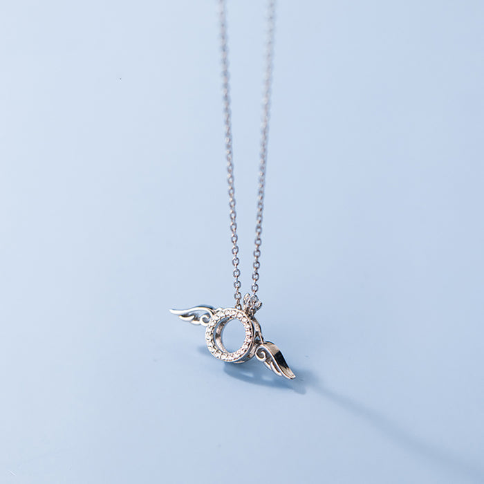 925 Sterling Silver Sweet Diamond Crown Pierced Angel Wings Necklace Pendant Fashion Fine Jewelry