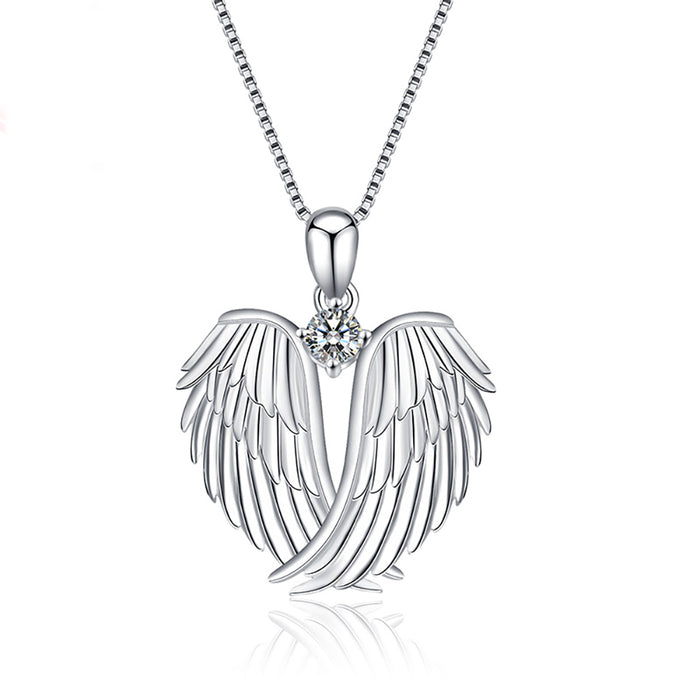 925 Sterling Silver Angel Wings Necklace Pendant Cubic Zirconia Fashion Jewelry