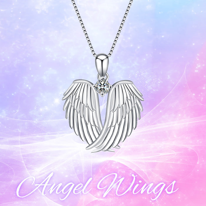925 Sterling Silver Angel Wings Necklace Pendant Cubic Zirconia Fashion Jewelry