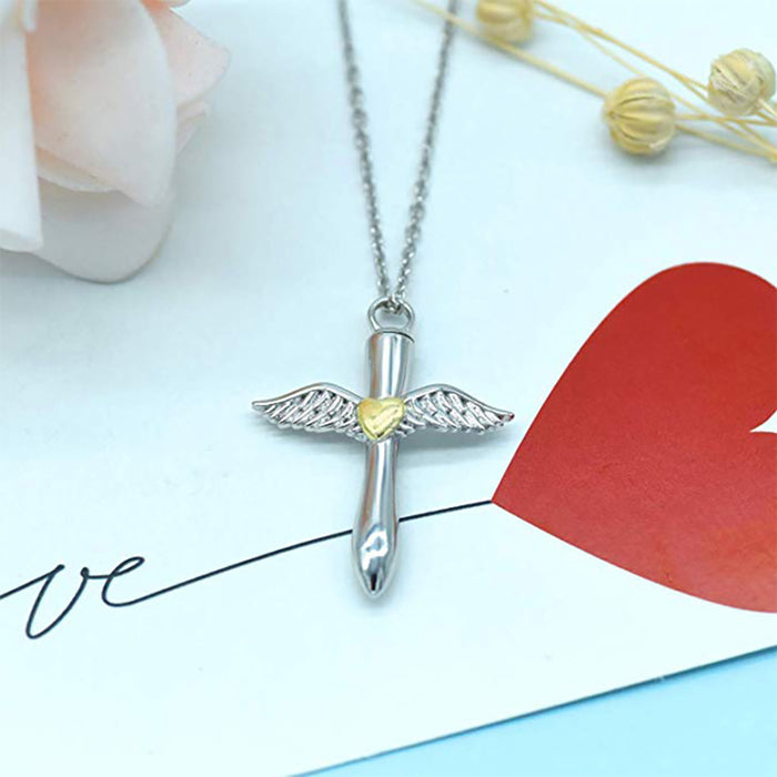 925 Silver Angel Wings Necklace Pendant Angel Cremation Urn Ashes Keepsake Jewelry