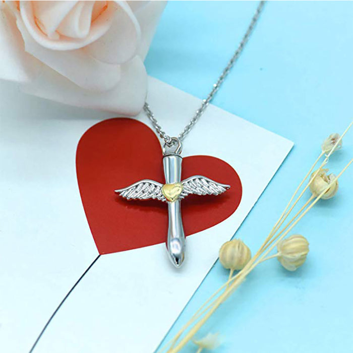 925 Silver Angel Wings Necklace Pendant Angel Cremation Urn Ashes Keepsake Jewelry