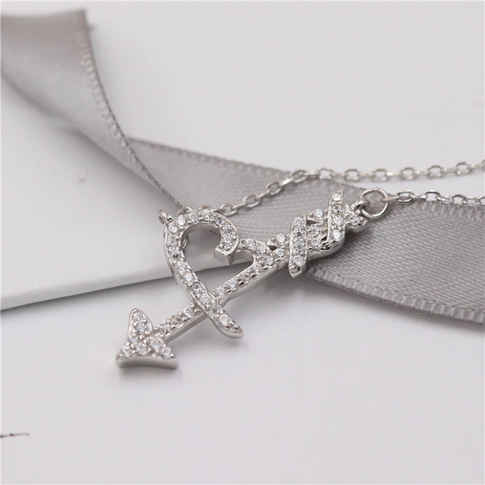 925 Sterling Silver Arrow Necklace Pendant Charm Diamond Love Heart Fashion Jewelry