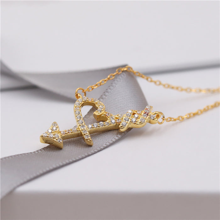 925 Sterling Silver Arrow Necklace Pendant Charm Diamond Love Heart Fashion Jewelry