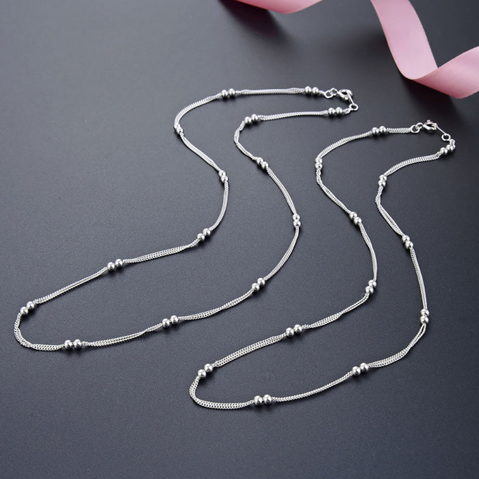 925 Sterling Silver 3.0mm Flash Bead Necklace Choker Chain Fashion Beautiful Jewelry