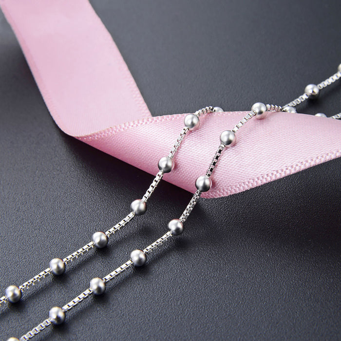 925 Sterling Silver 2.5mm Flash Bead Necklace Choker Chain Fashion Beautiful Jewelry