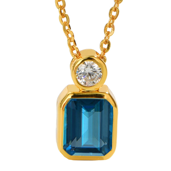 Real Solid 925 Sterling Silver Natural Blue Topaz Pendant Necklace Beautiful Fine Jewelry