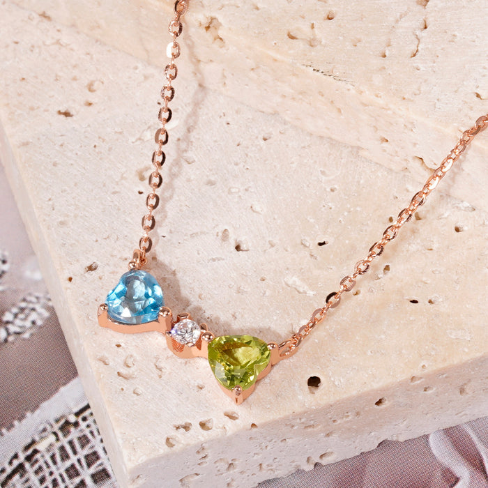 Real Solid 925 Sterling Silver Natural Heart Topaz Peridot Pendant Necklace Beautiful Bow Jewelry