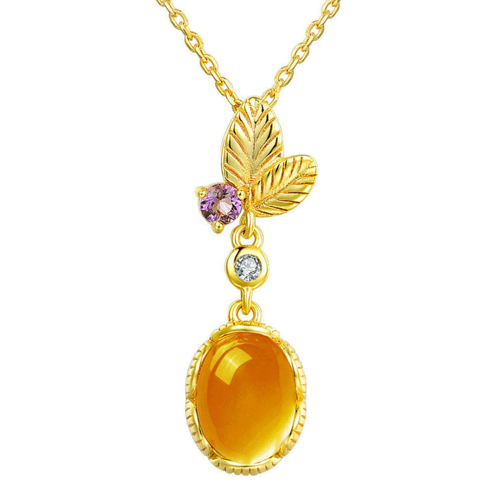 Real Solid 925 Sterling Silver Natural Oval Citrine Pendant Necklace Beautiful Jewelry