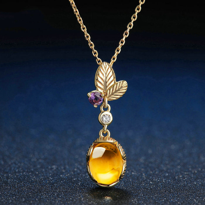 Real Solid 925 Sterling Silver Natural Oval Citrine Pendant Necklace Beautiful Jewelry