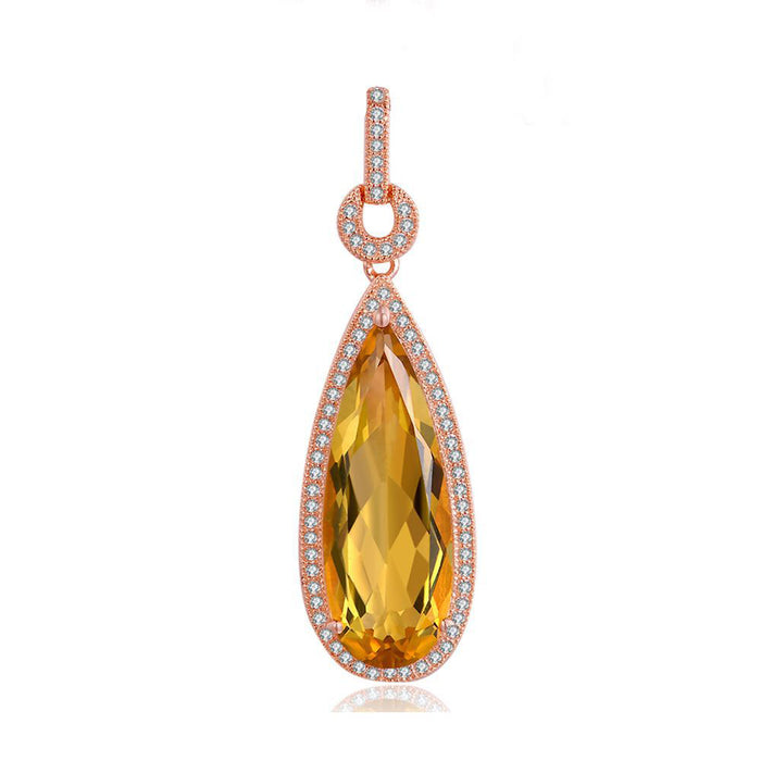 Real Solid 925 Sterling Silver Natural Water Drop Citrine Pendant Necklace Teardrop Jewelry