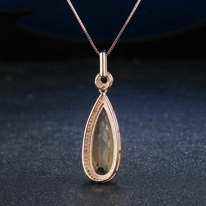 Real Solid 925 Sterling Silver Natural Water Drop Citrine Pendant Necklace Teardrop Jewelry