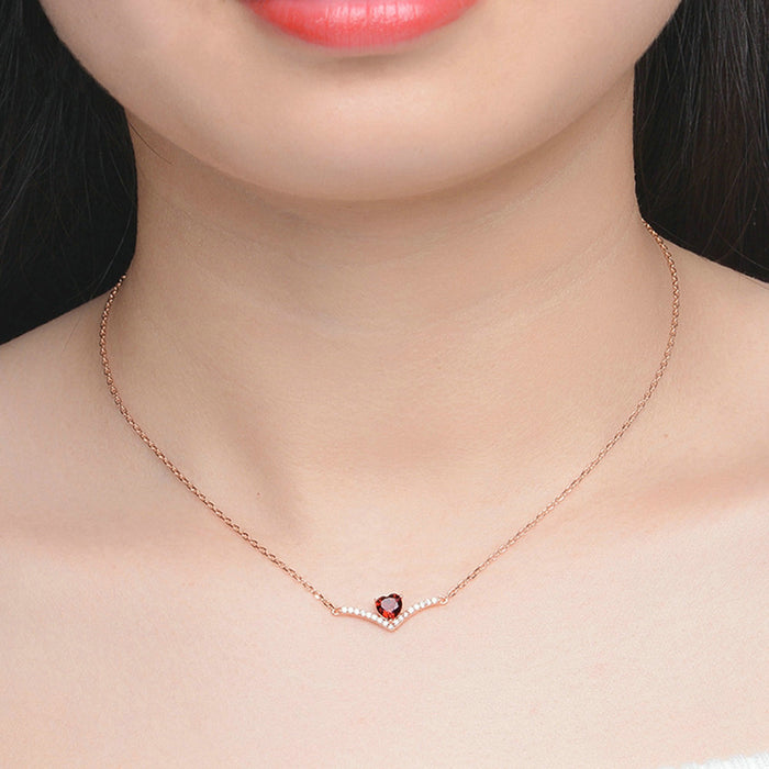 Real Solid 925 Sterling Silver Natural Heart Garnet Pendant Necklace Beautiful Jewelry 16"