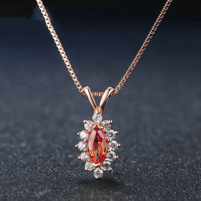 Real Solid 925 Sterling Silver Natural Citrine Pendant Necklace Beautiful CZ Jewelry