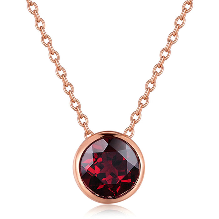 Real Solid 925 Sterling Silver Natural Round 6mm Garnet Pendant Necklace Jewelry