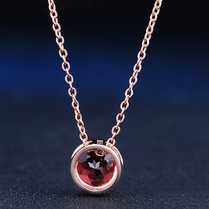Real Solid 925 Sterling Silver Natural Round 6mm Garnet Pendant Necklace Jewelry