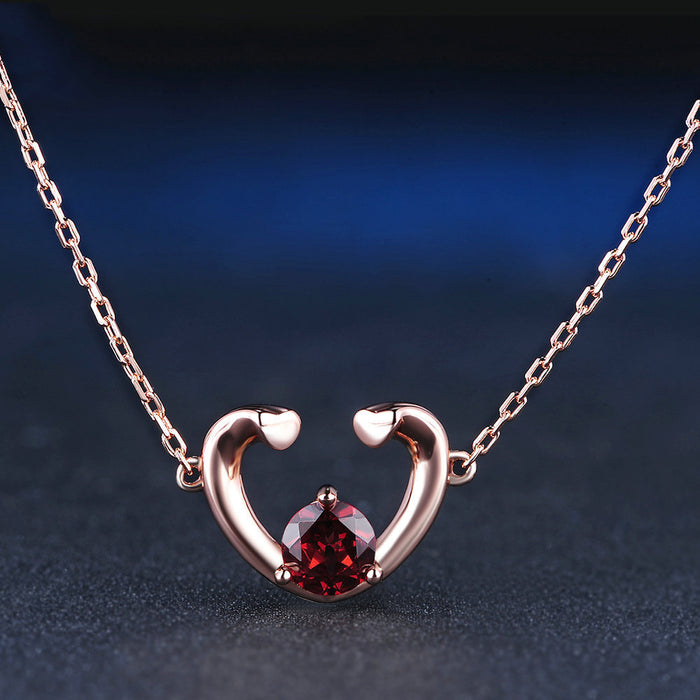 Real Solid 925 Sterling Silver Natural Round Garnet Pendant Necklace Heart Jewelry 16"