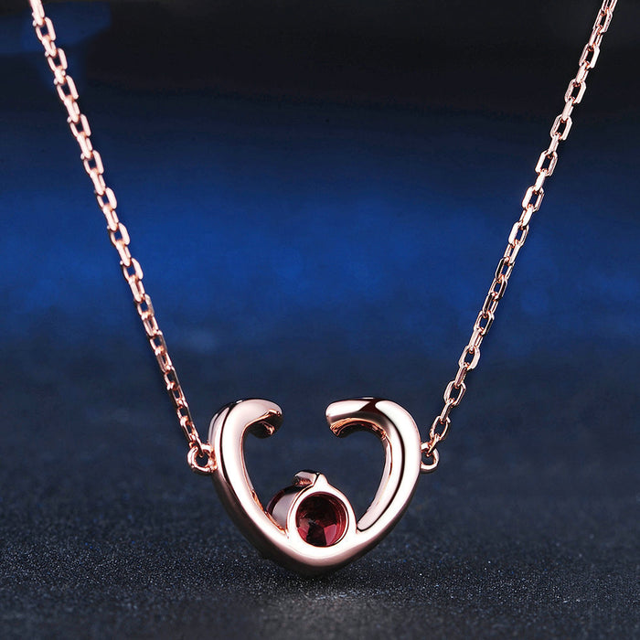 Real Solid 925 Sterling Silver Natural Round Garnet Pendant Necklace Heart Jewelry 16"