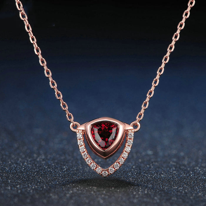 Real Solid 925 Sterling Silver Natural Triangle Garnet Pendant Necklace Beautiful Jewelry 18"