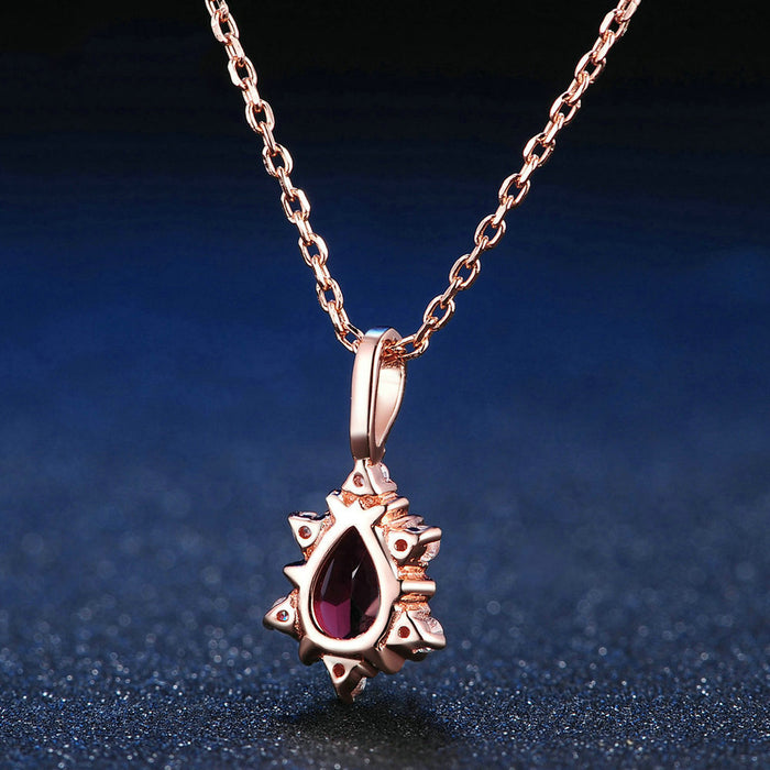 Real Solid 925 Sterling Silver Natural Pear 1 Carat Garnet Pyrope Pendant Necklace Jewelry