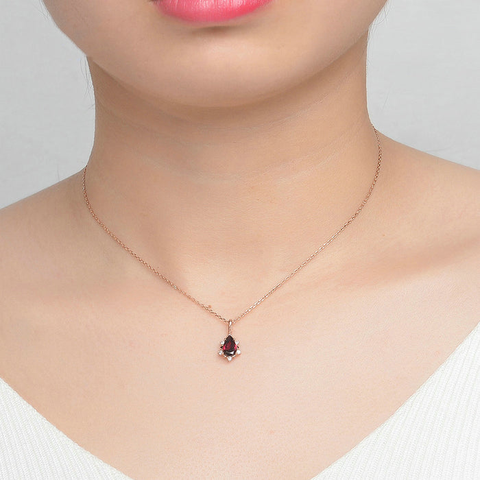 Real Solid 925 Sterling Silver Natural Pear 1 Carat Garnet Pyrope Pendant Necklace Jewelry