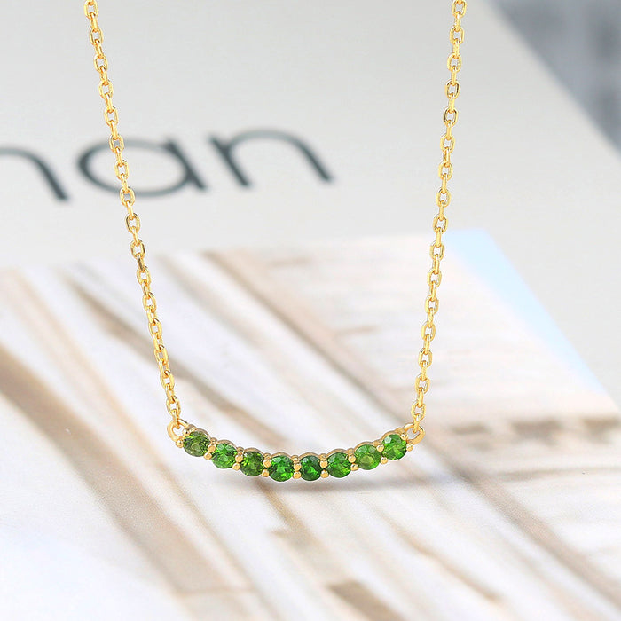Real Solid 925 Sterling Silver Natural Round Diopside Pendant Necklace Smile Jewelry 18"