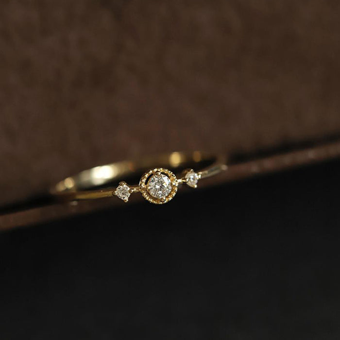 9K Solid Gold Round AAA Cubic Zirconia Rings Charm Beautiful Dainty Jewelry Size 5-7