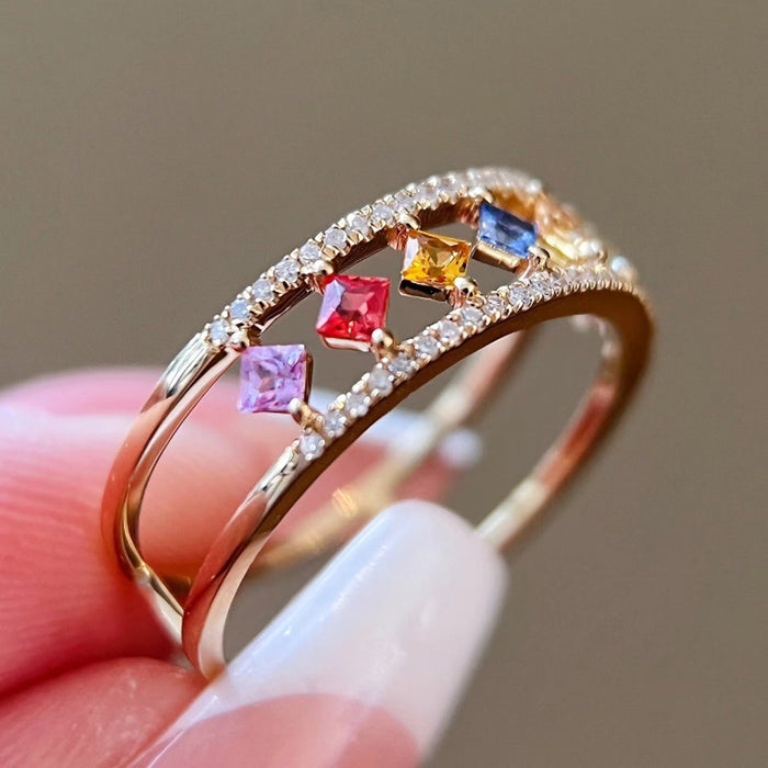 18K Solid Gold Diamond Natural Fancy Colored Sapphire Rings Charm Beautiful Jewelry Size 5-8
