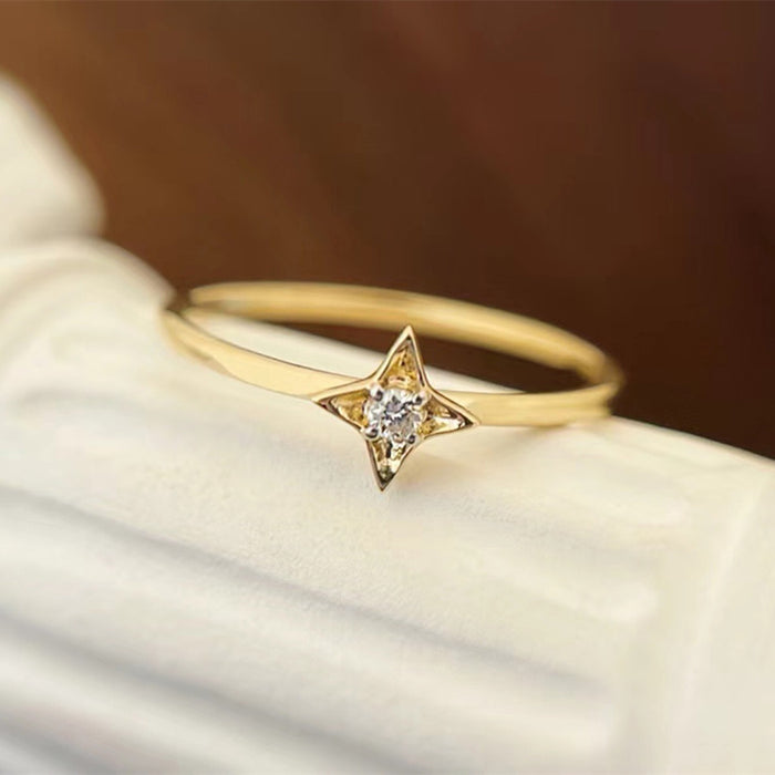 18K Solid Gold Natural Diamond Rings Star Charm Beautiful Jewelry Size 5 6
