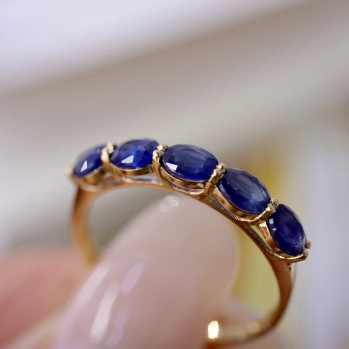 Authentic 18K Solid Gold Natural Sapphire Rings Charm Beautiful Jewelry Size 5-8