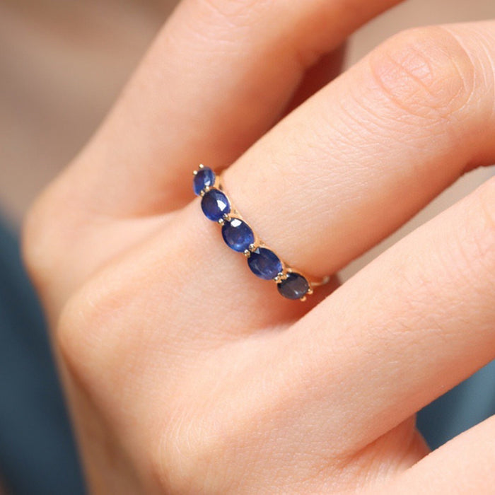 Authentic 18K Solid Gold Natural Sapphire Rings Charm Beautiful Jewelry Size 5-8