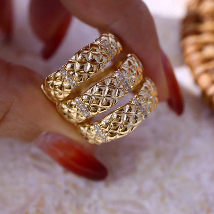18K Solid Gold Natural Round Diamond Ring Rhomboid Charm Beautiful Jewelry Size 5-8