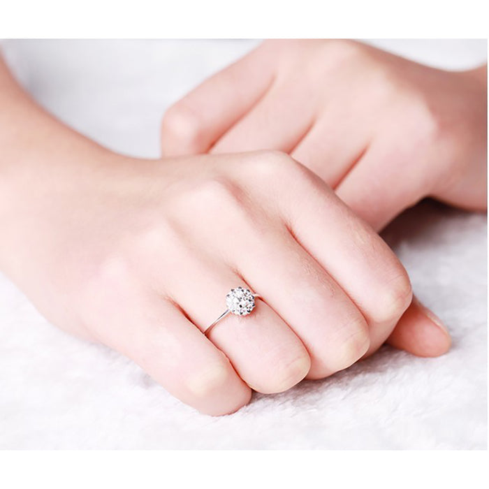 18K Solid Gold Natural Diamond Ring Wedding Engagement Charm Elegant Jewelry Size 4-8