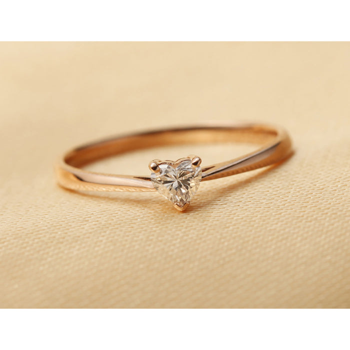 18K Solid Gold Natural Heart Diamond Ring Beautiful Charm Elegant Jewelry Size 5-9