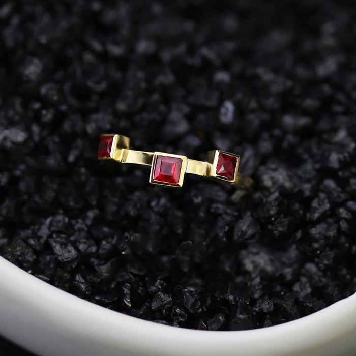18K Solid Gold Natural Square Red Ruby Ring Beautiful Charm Elegant Jewelry Size 5-9