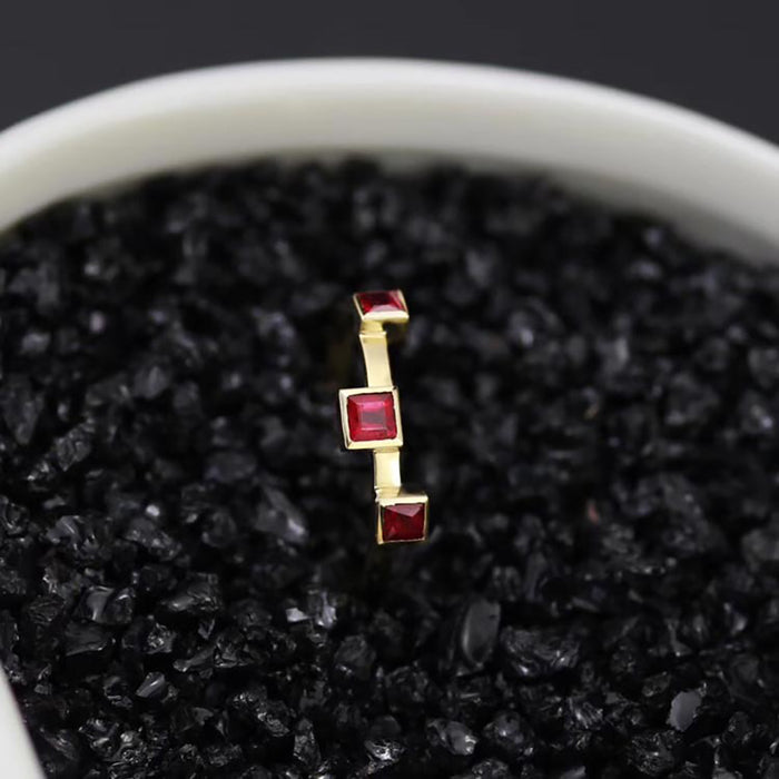 18K Solid Gold Natural Square Red Ruby Ring Beautiful Charm Elegant Jewelry Size 5-9