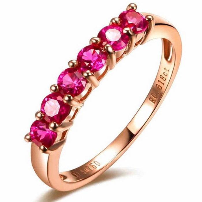 18K Solid Gold Natural Round Ruby Sapphire Ring Charm Elegant Jewelry Size 5-9