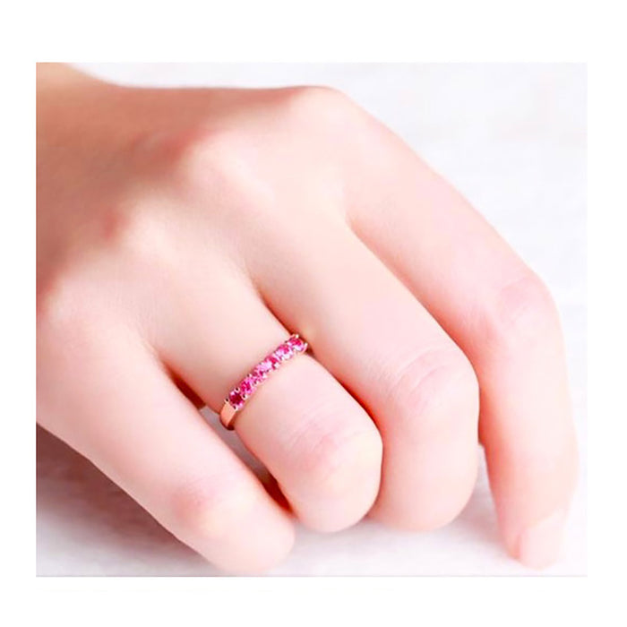 18K Solid Gold Natural Round Ruby Sapphire Ring Charm Elegant Jewelry Size 5-9