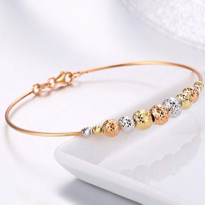 18K Solid Multicolor Gold 3-6mm Round Bead Bangle Bracelet Charm Jewelry