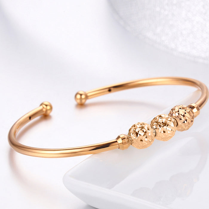 18K Solid Rose Gold 7mm Round Bead Cuff Bangle Bracelet Charm Jewelry