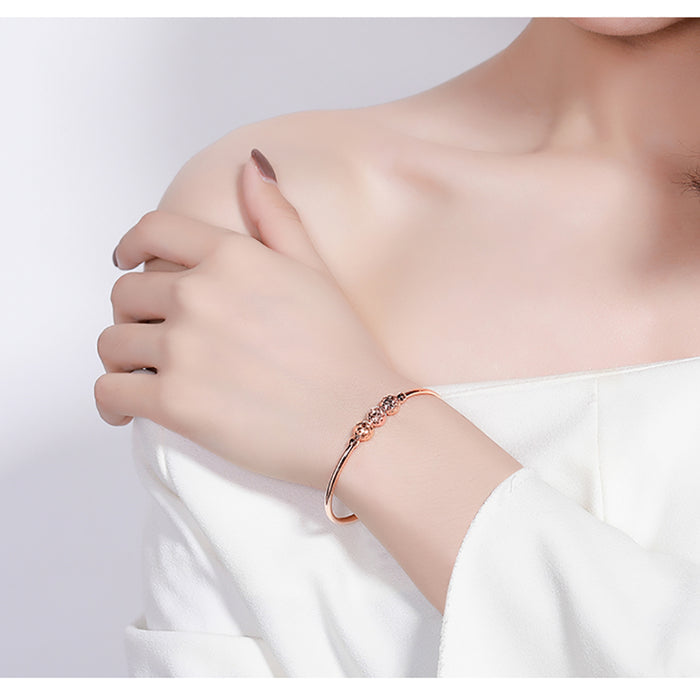 18K Solid Rose Gold 7mm Round Bead Cuff Bangle Bracelet Charm Jewelry