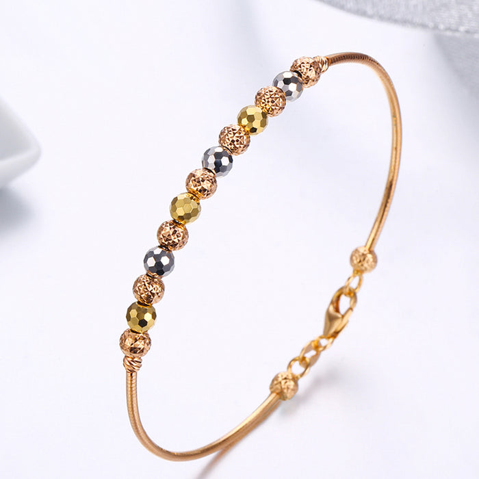 18K Solid Multicolor Gold 4mm Round Bead Bangle Bracelet Charm Jewelry