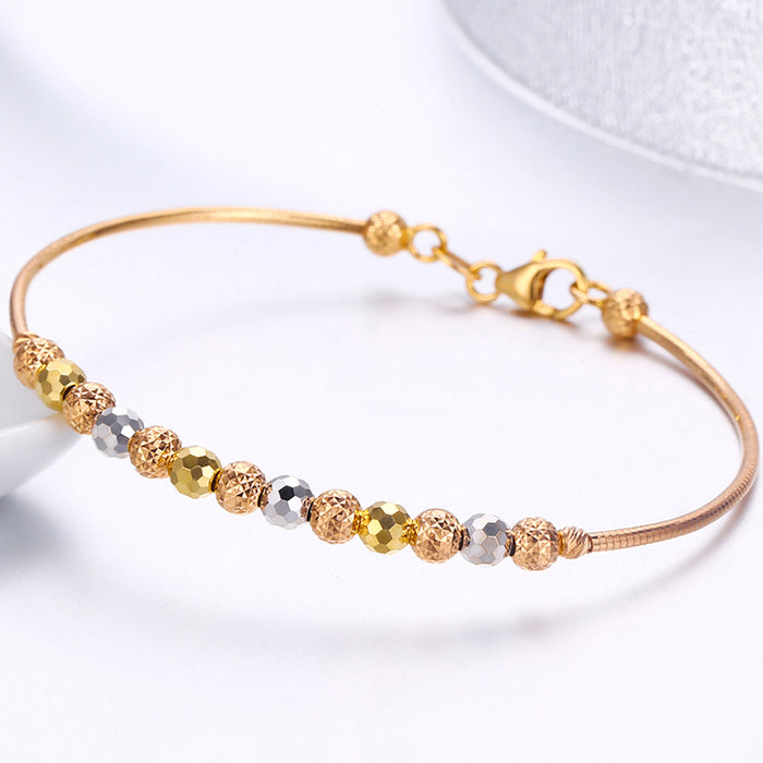 18K Solid Multicolor Gold 4mm Round Bead Bangle Bracelet Charm Jewelry