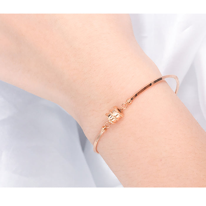 18K Solid Rose Gold Bangle Bracelet Bead Charm Lobster Clasp Jewelry