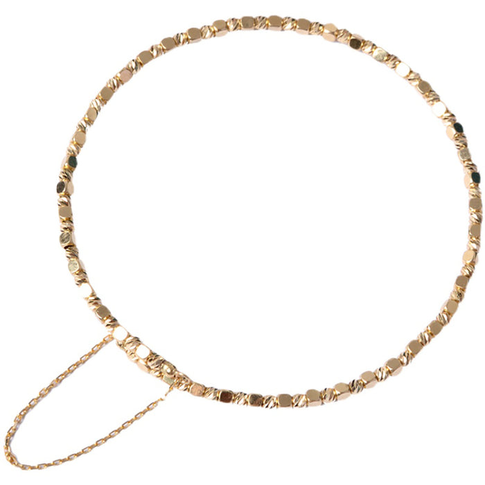 18K Solid Gold Bangle Bracelet Bead Square Sugar Elastic Charm Jewelry