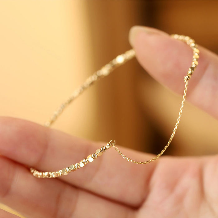 18K Solid Gold Bangle Bracelet Bead Square Sugar Elastic Charm Jewelry