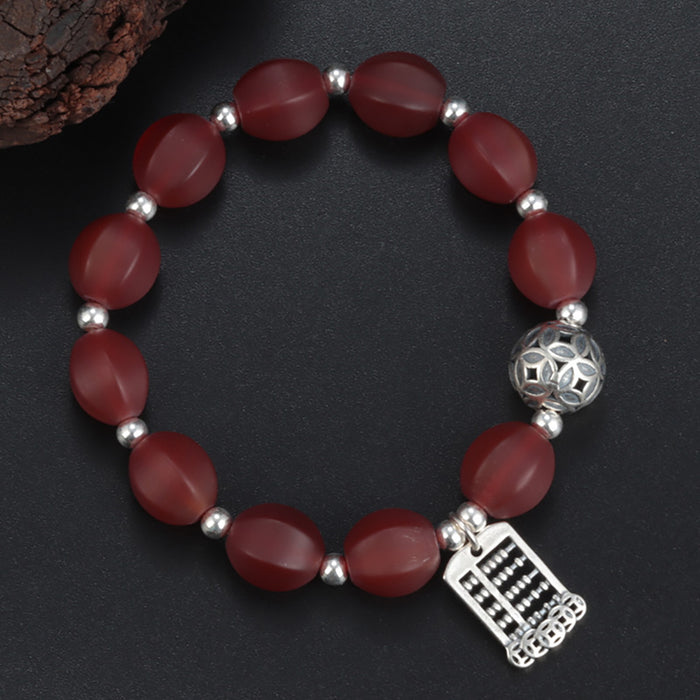 Charm Agate Abacus Elastic Bracelet Sterling Silver Coins&Money Women Jewelry