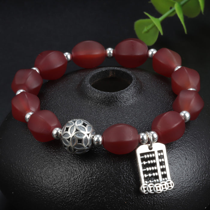 Charm Agate Abacus Elastic Bracelet Sterling Silver Coins&Money Women Jewelry