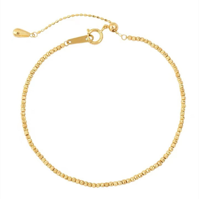 18K Solid Gold Bead Chain Bracelet Laser Glossy Charm Beautiful Jewelry 7.1"